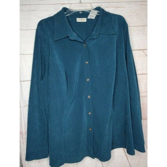 White Stag Women's 22W/24W Blue Soft Button Down Shirt – Poly/Spandex Blend - Picture 2 of 11